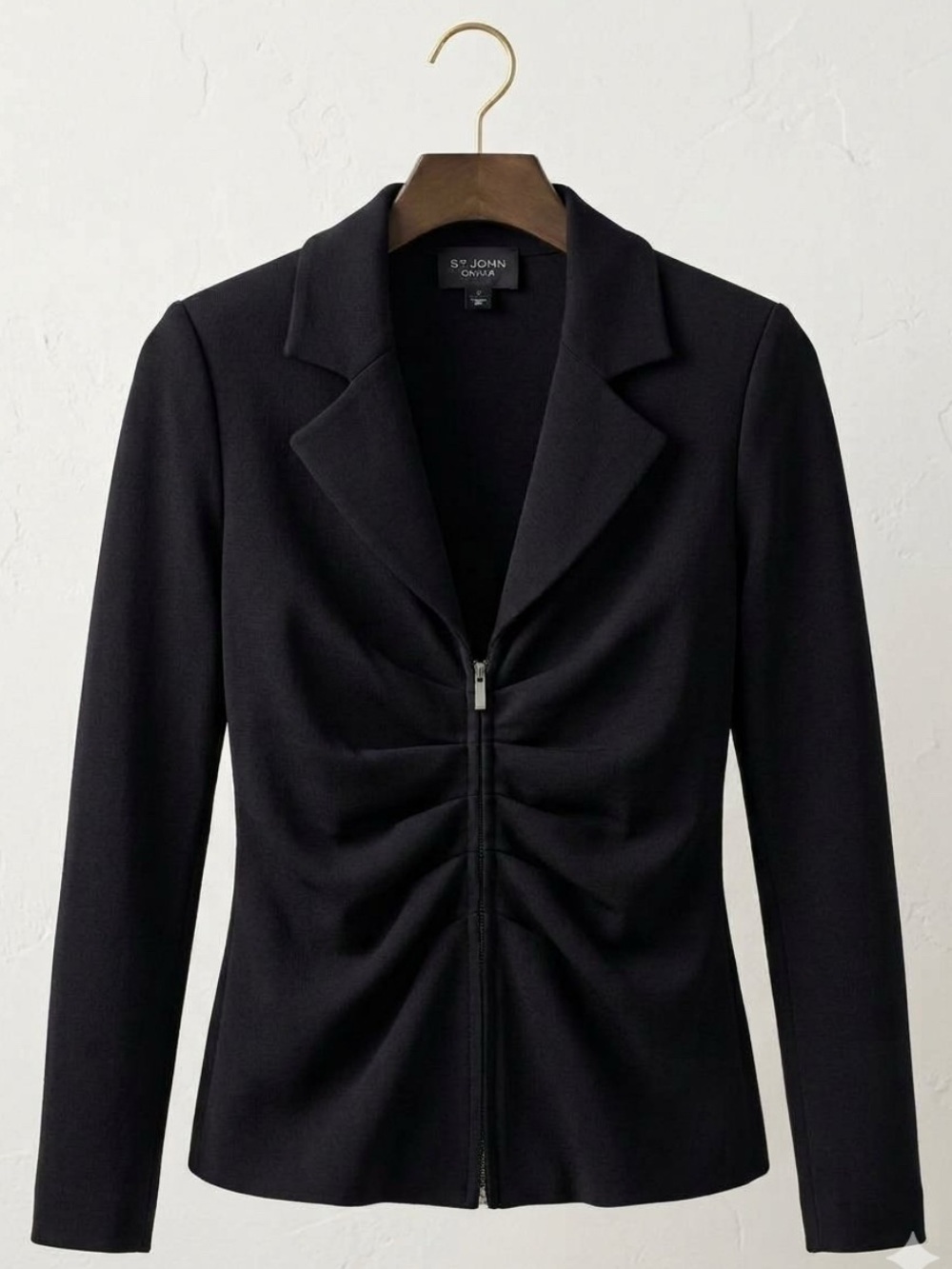 St. John Black Ruched Zip Blazer